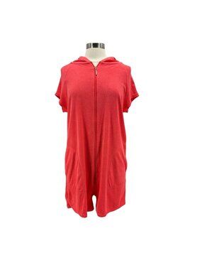 NEW Jordan Taylor Womens Medium Cover Up Terrycloth Coral Hoodie Zipper Swim